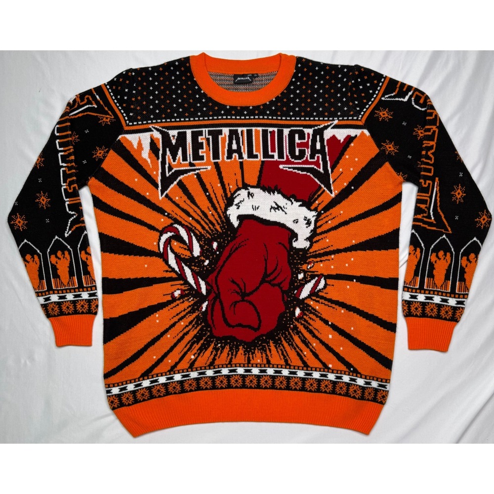 Metallica Some Kind of Santa Ugly Christmas Sweater Orange Black Mens XL‎